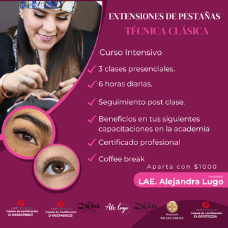 Curso de extensiones de pestañas, técnica clásica, intensivo